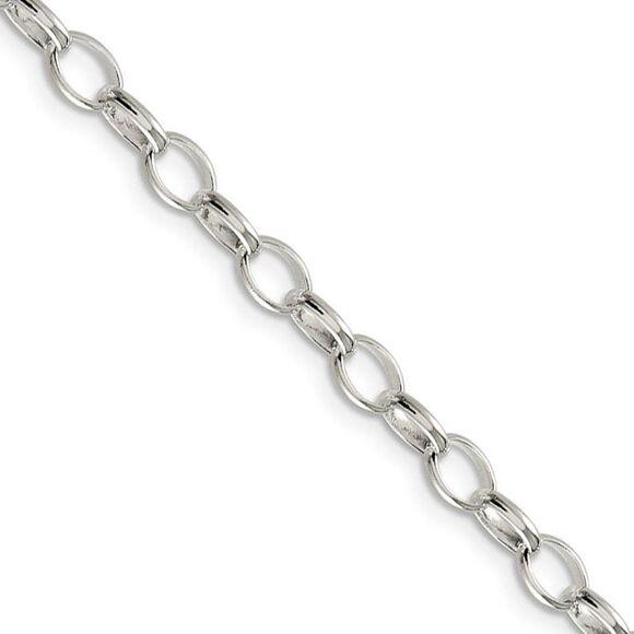 5mm Sterling Silver Oval Solid Rolo Chain Necklace 18 Inch